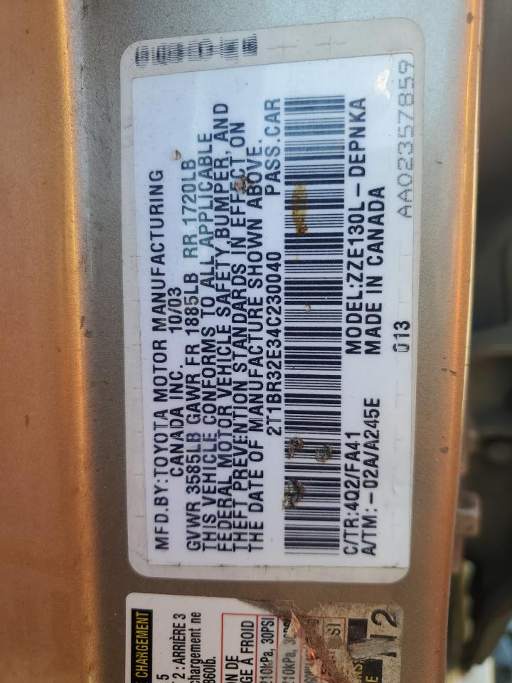 2004 Toyota Corolla Ce VIN: 2T1BR32E34C230040 Lot: 83969395