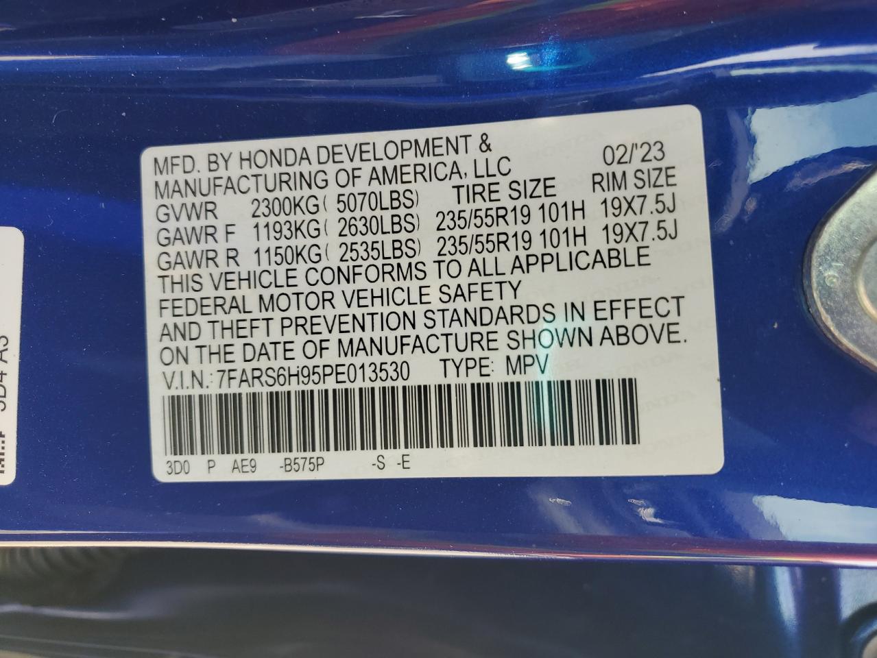 2023 Honda Cr-V Sport Touring VIN: 7FARS6H95PE013530 Lot: 72030755