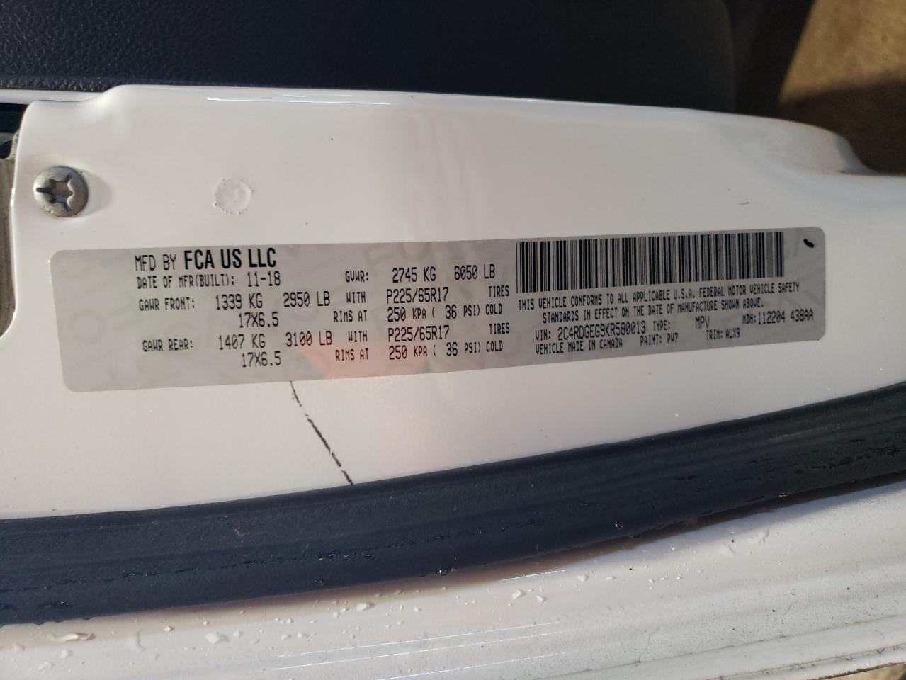 2019 Dodge Grand Caravan Gt VIN: 2C4RDGEG9KR580013 Lot: 71802855