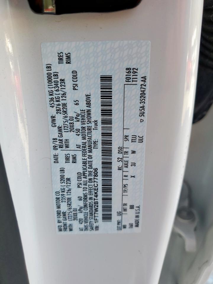 2019 Ford F250 Super Duty VIN: 1FT7W2BT4KEC77806 Lot: 71662435