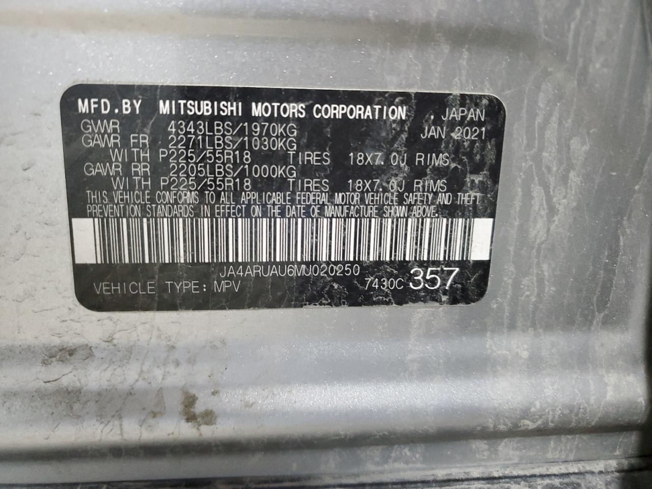 2021 Mitsubishi Outlander Sport Es VIN: JA4ARUAU6MU020250 Lot: 84251725