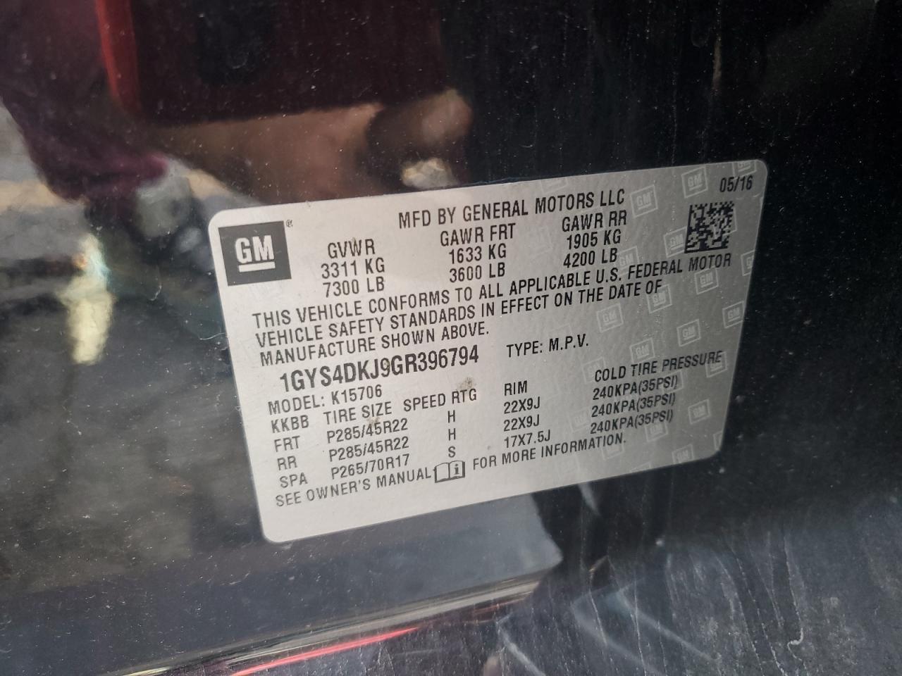 2016 Cadillac Escalade Platinum VIN: 1GYS4DKJ9GR396794 Lot: 83784205