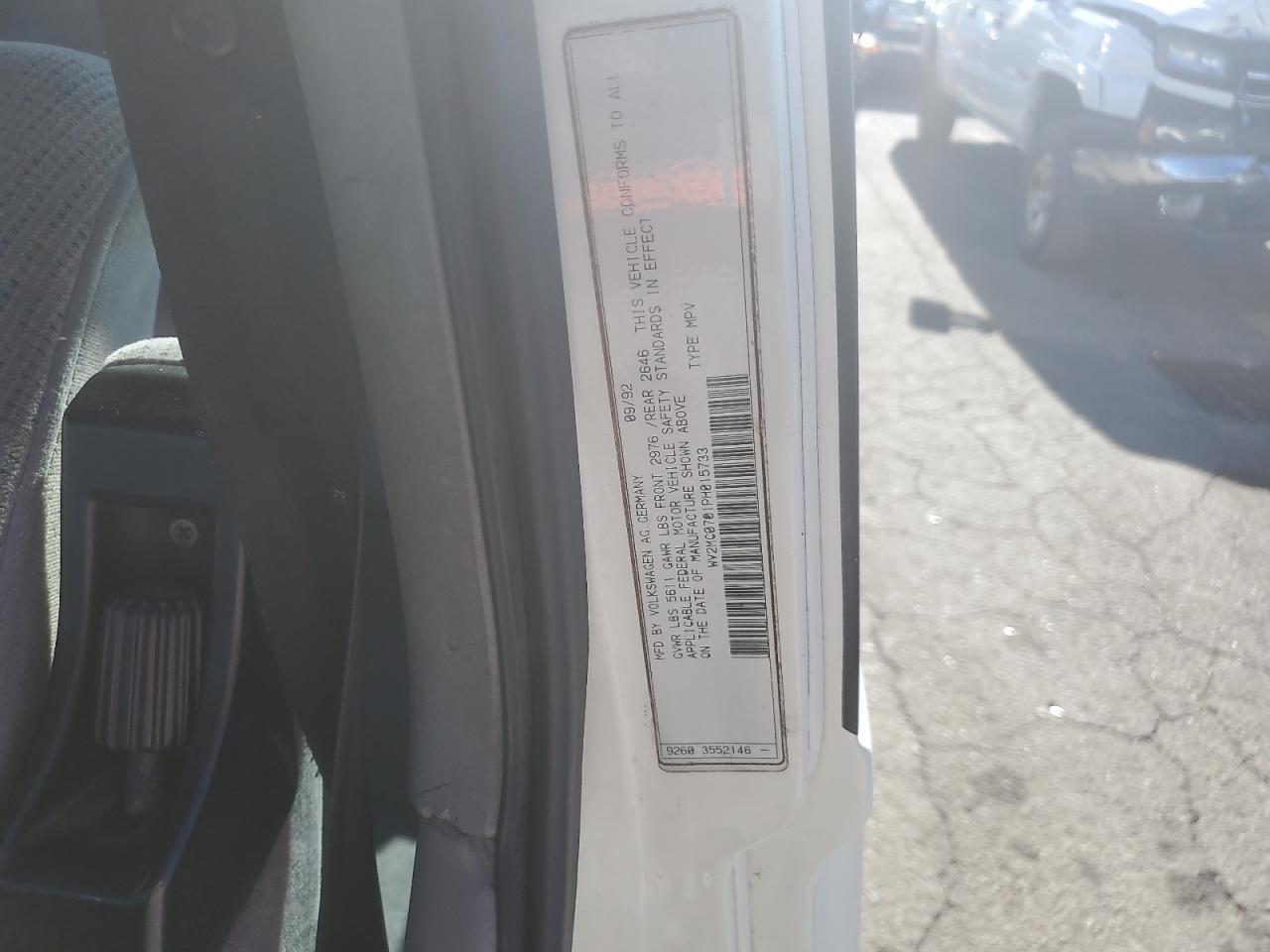 1993 Volkswagen Eurovan Mv VIN: WV2MC0701PH015733 Lot: 84437545