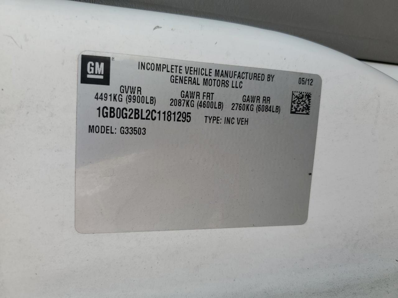 2012 Chevrolet Express G3500 VIN: 1GB0G2BL2C1181295 Lot: 71244035