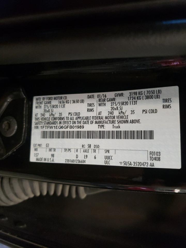 2016 Ford F150 Supercrew VIN: 1FTFW1EG6GFB01989 Lot: 83818215