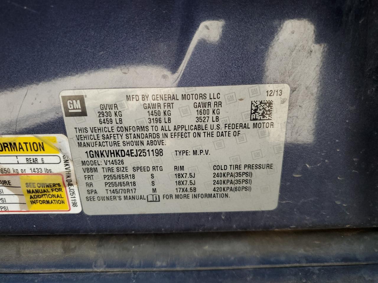 2014 Chevrolet Traverse Lt VIN: 1GNKVHKD4EJ251198 Lot: 80393355