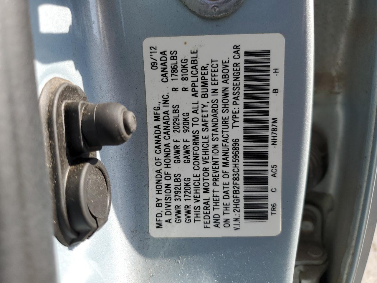 2012 Honda Civic Ex VIN: 2HGFB2F83CH596896 Lot: 81912775