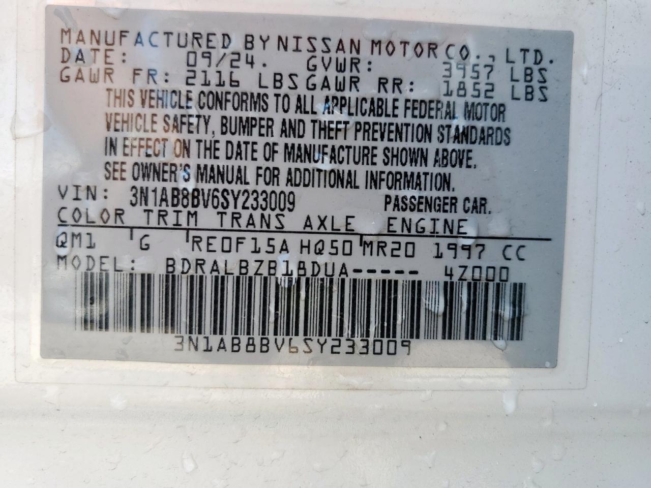 2025 Nissan Sentra S VIN: 3N1AB8BV6SY233009 Lot: 80790565