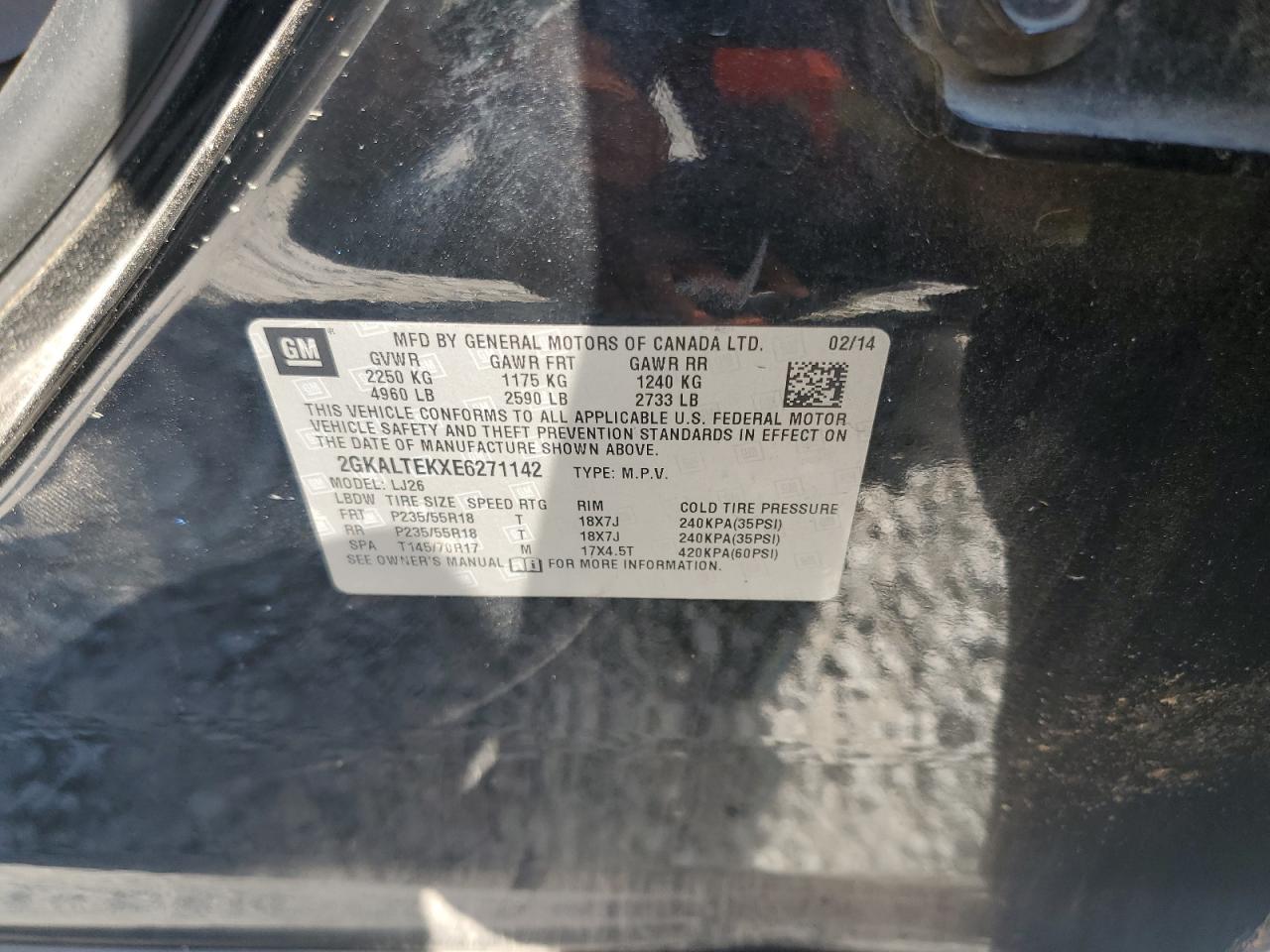 2014 GMC Terrain Slt VIN: 2GKALTEKXE6271142 Lot: 80994515