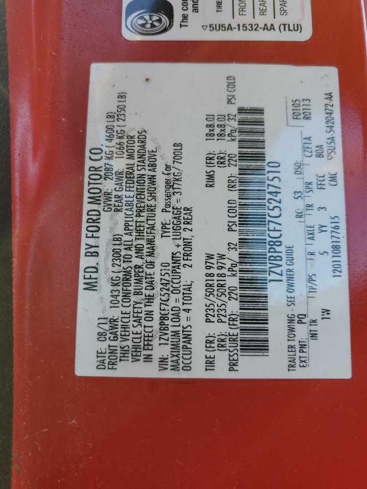 2012 Ford Mustang Gt VIN: 1ZVBP8CF7C5247510 Lot: 80135345