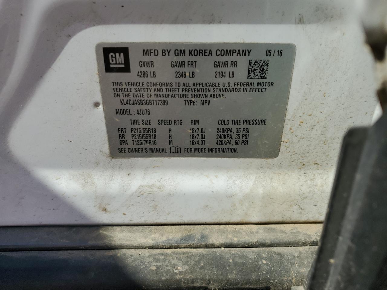 2016 Buick Encore VIN: KL4CJASB3GB717399 Lot: 71557025