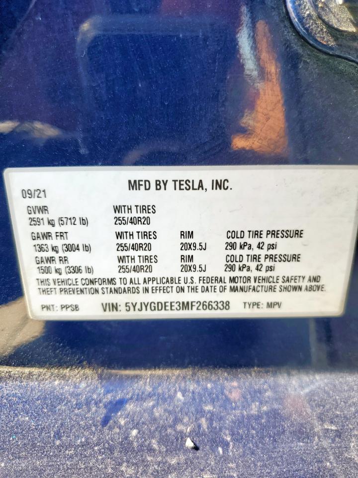 2021 Tesla Model Y VIN: 5YJYGDEE3MF266338 Lot: 71533395