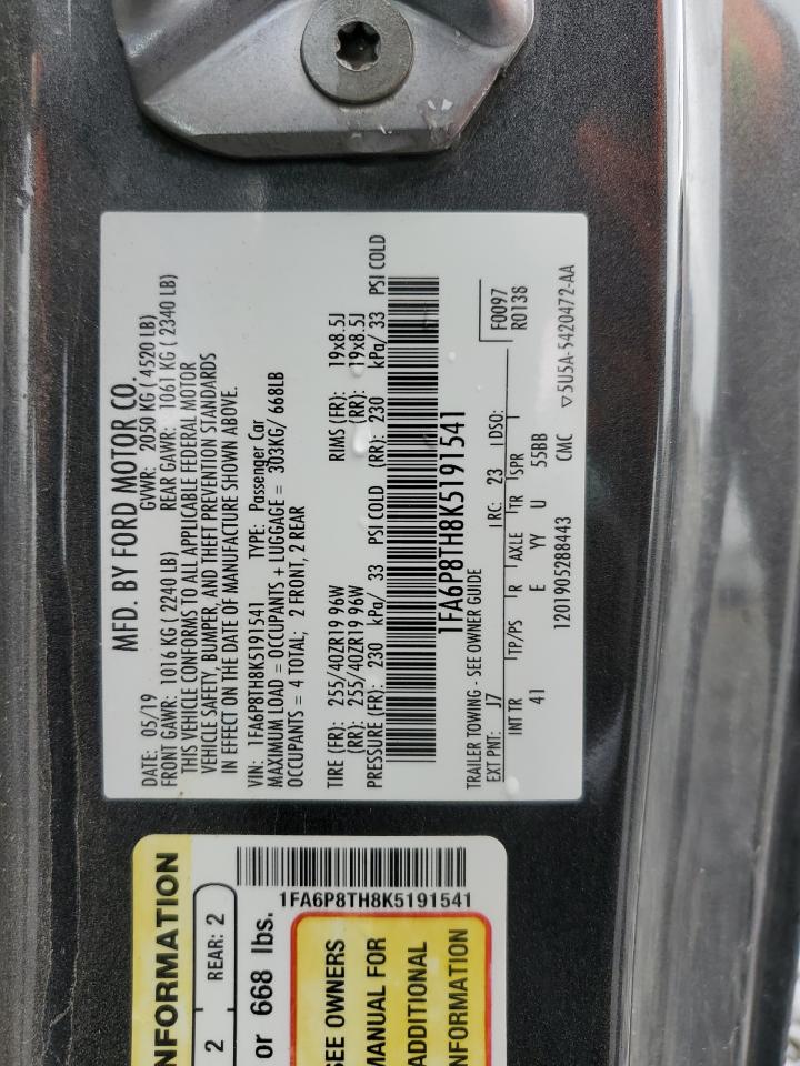 2019 Ford Mustang VIN: 1FA6P8TH8K5191541 Lot: 71887405