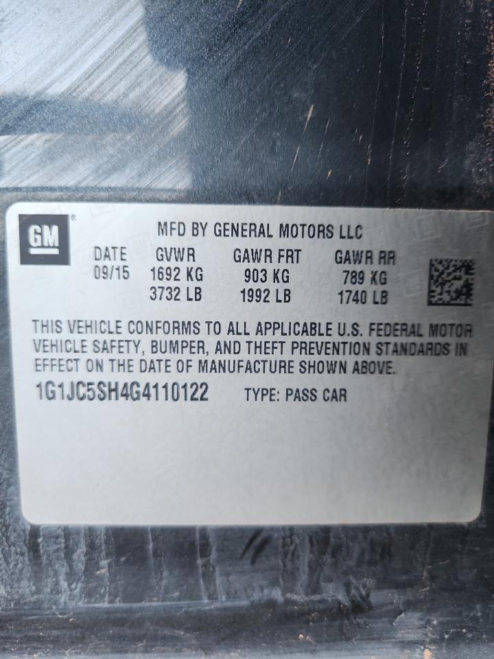 2016 Chevrolet Sonic Lt VIN: 1G1JC5SH4G4110122 Lot: 71966705