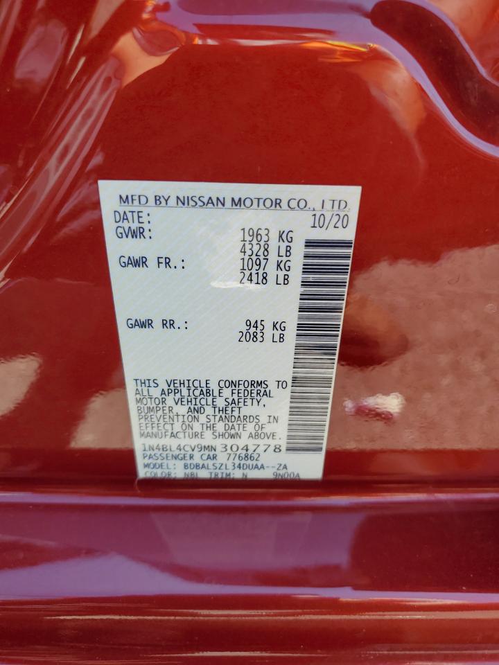 2021 Nissan Altima Sr VIN: 1N4BL4CV9MN304778 Lot: 81847925