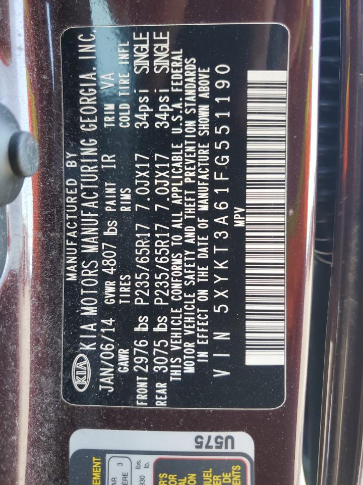 2015 Kia Sorento Lx VIN: 5XYKT3A61FG551190 Lot: 81176365