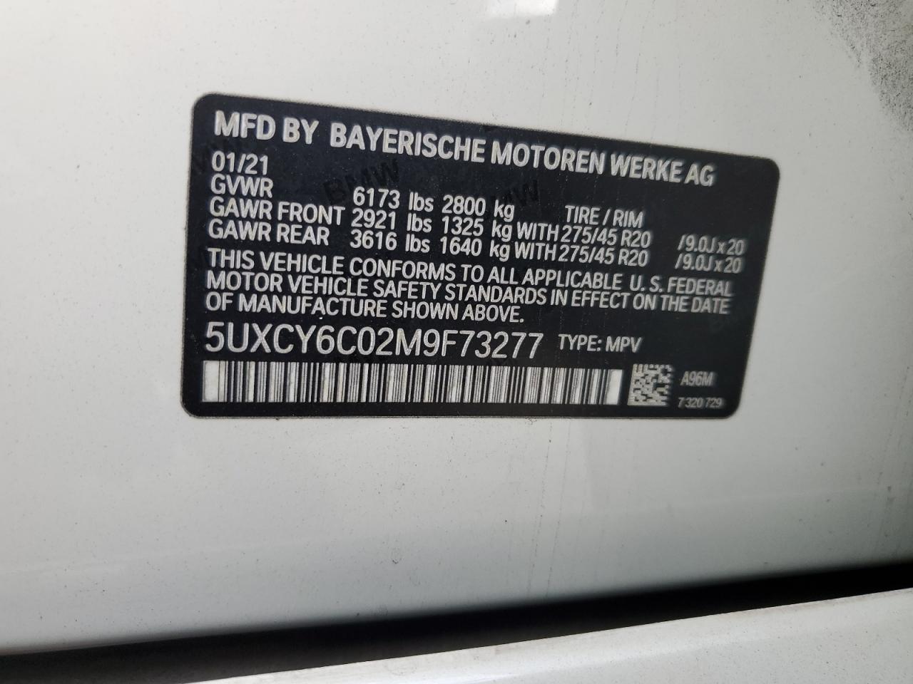 2021 BMW X6 xDrive40I VIN: 5UXCY6C02M9F73277 Lot: 81719055