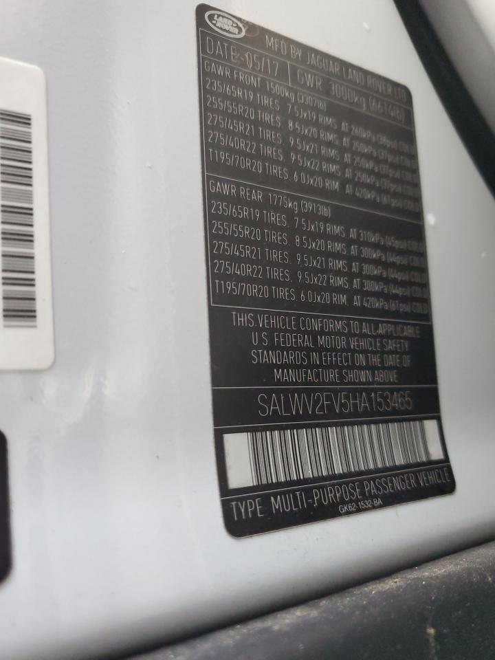 2017 Land Rover Range Rover Sport Hse Dynamic VIN: SALWV2FV5HA153465 Lot: 81162505