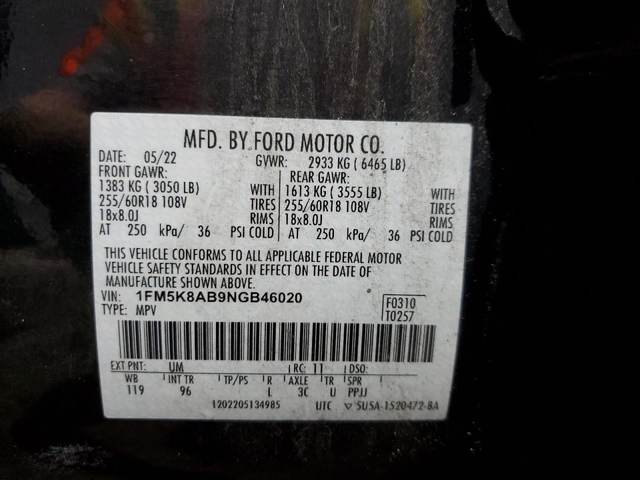 2022 Ford Explorer Police Interceptor VIN: 1FM5K8AB9NGB46020 Lot: 83800115