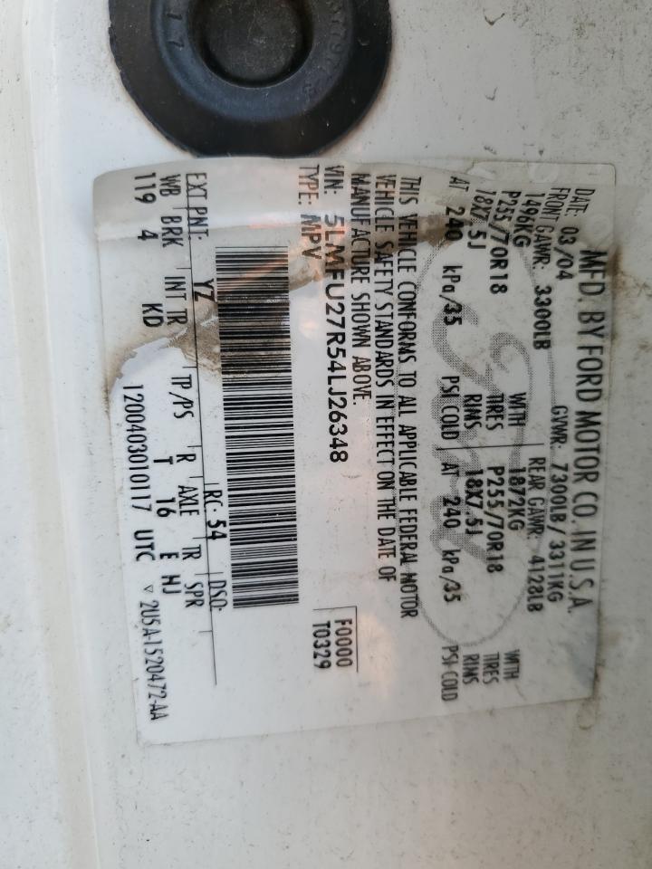 2004 Lincoln Navigator VIN: 5LMFU27R54LJ26348 Lot: 80848615