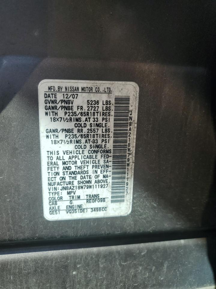 2009 Nissan Murano S VIN: JN8AZ18W79W111927 Lot: 71809915