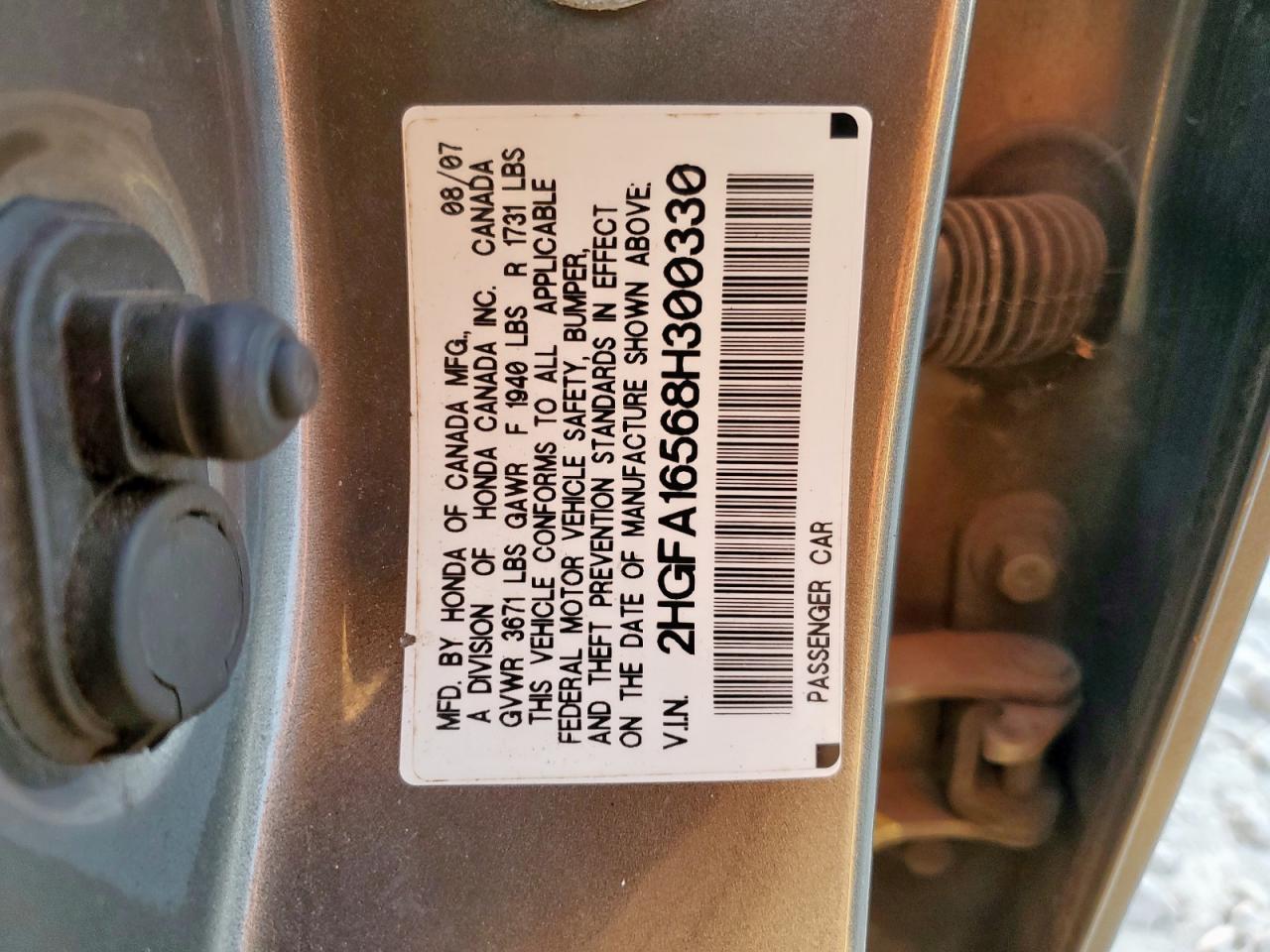 2008 Honda Civic Lx VIN: 2HGFA16568H300330 Lot: 70829565