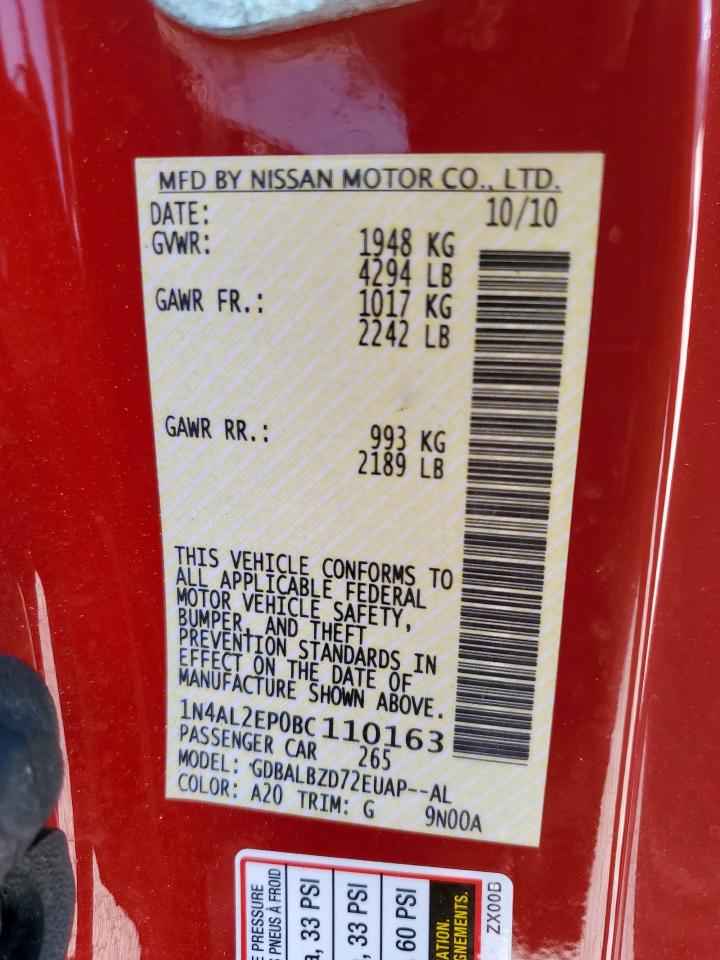 2011 Nissan Altima S VIN: 1N4AL2EP0BC110163 Lot: 71491265