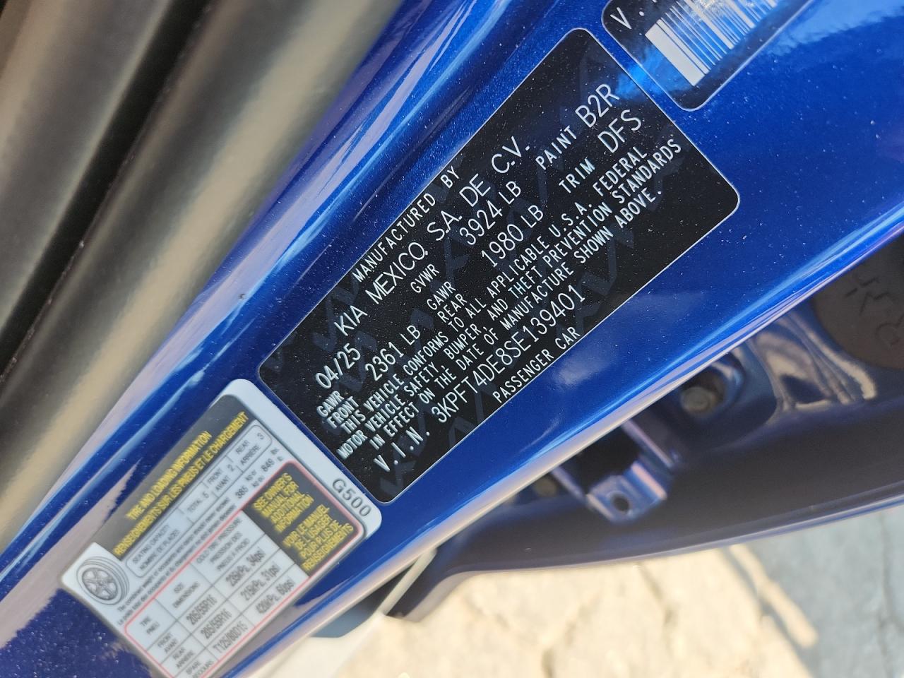 2025 Kia K4 Lx VIN: 3KPFT4DE8SE139401 Lot: 82089075