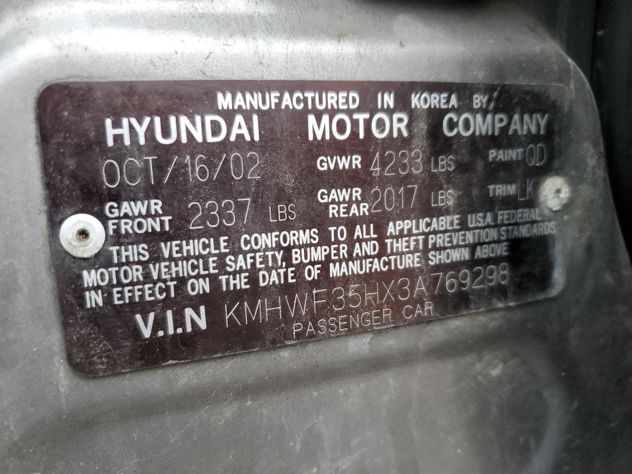 2003 Hyundai Sonata Gls VIN: KMHWF35HX3A769298 Lot: 80082985