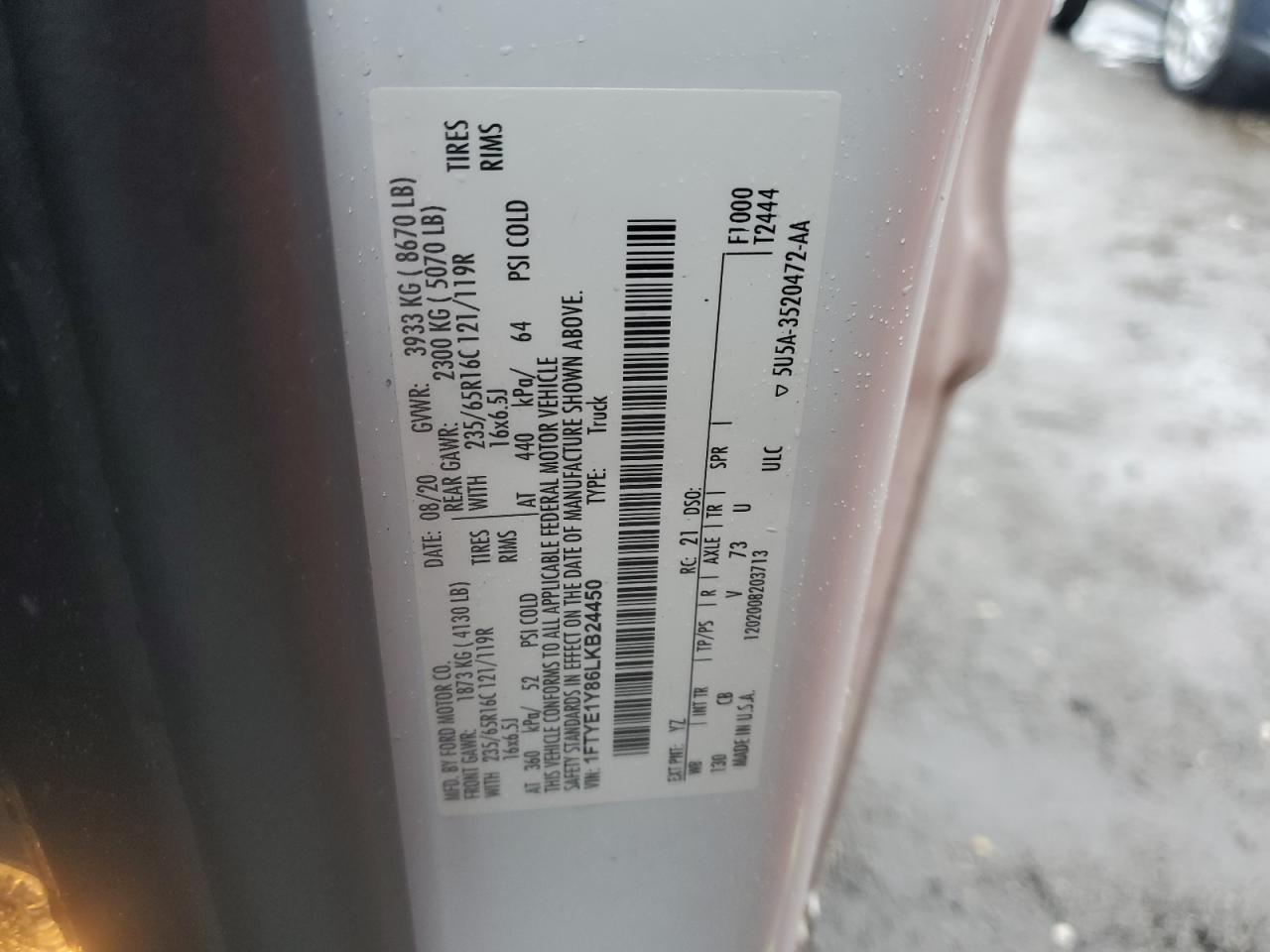 2020 Ford Transit T-150 VIN: 1FTYE1Y86LKB24450 Lot: 80362505