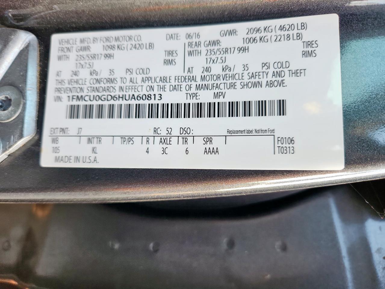 2017 Ford Escape Se VIN: 1FMCU0GD6HUA60813 Lot: 80344625