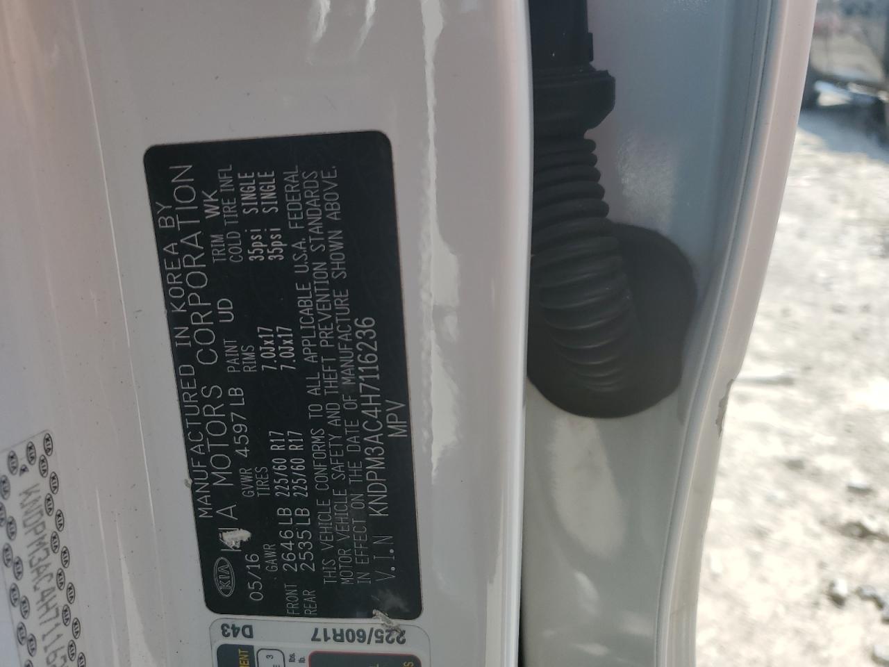 2017 Kia Sportage Lx VIN: KNDPM3AC4H7116236 Lot: 81143525