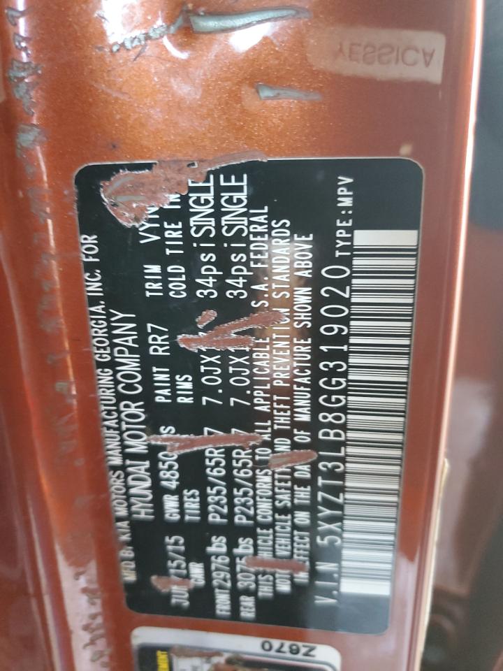 2016 Hyundai Santa Fe Sport VIN: 5XYZT3LB8GG319020 Lot: 81550325