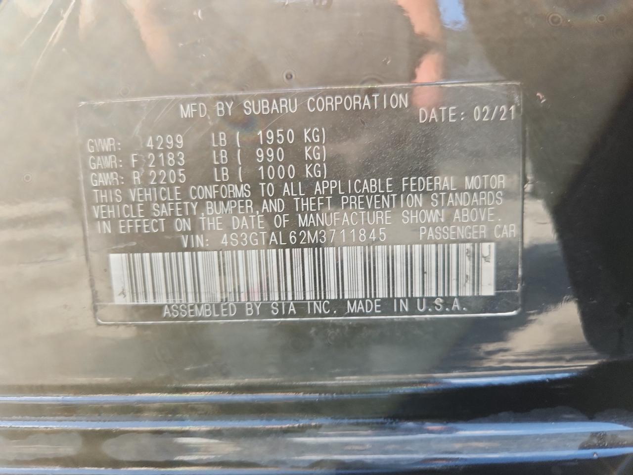 2021 Subaru Impreza Sport VIN: 4S3GTAL62M3711845 Lot: 72090365