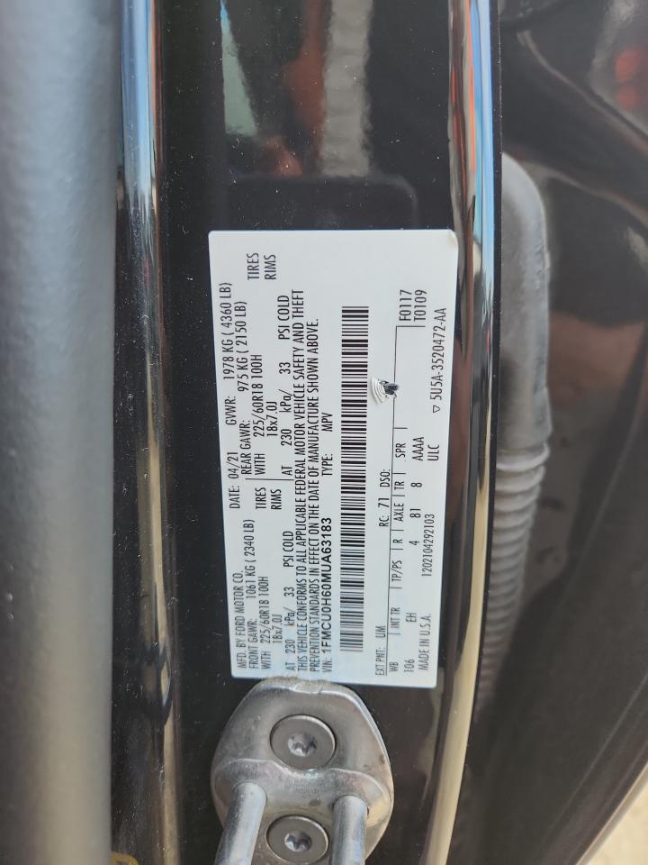 2021 Ford Escape Sel VIN: 1FMCU0H60MUA63183 Lot: 80999715