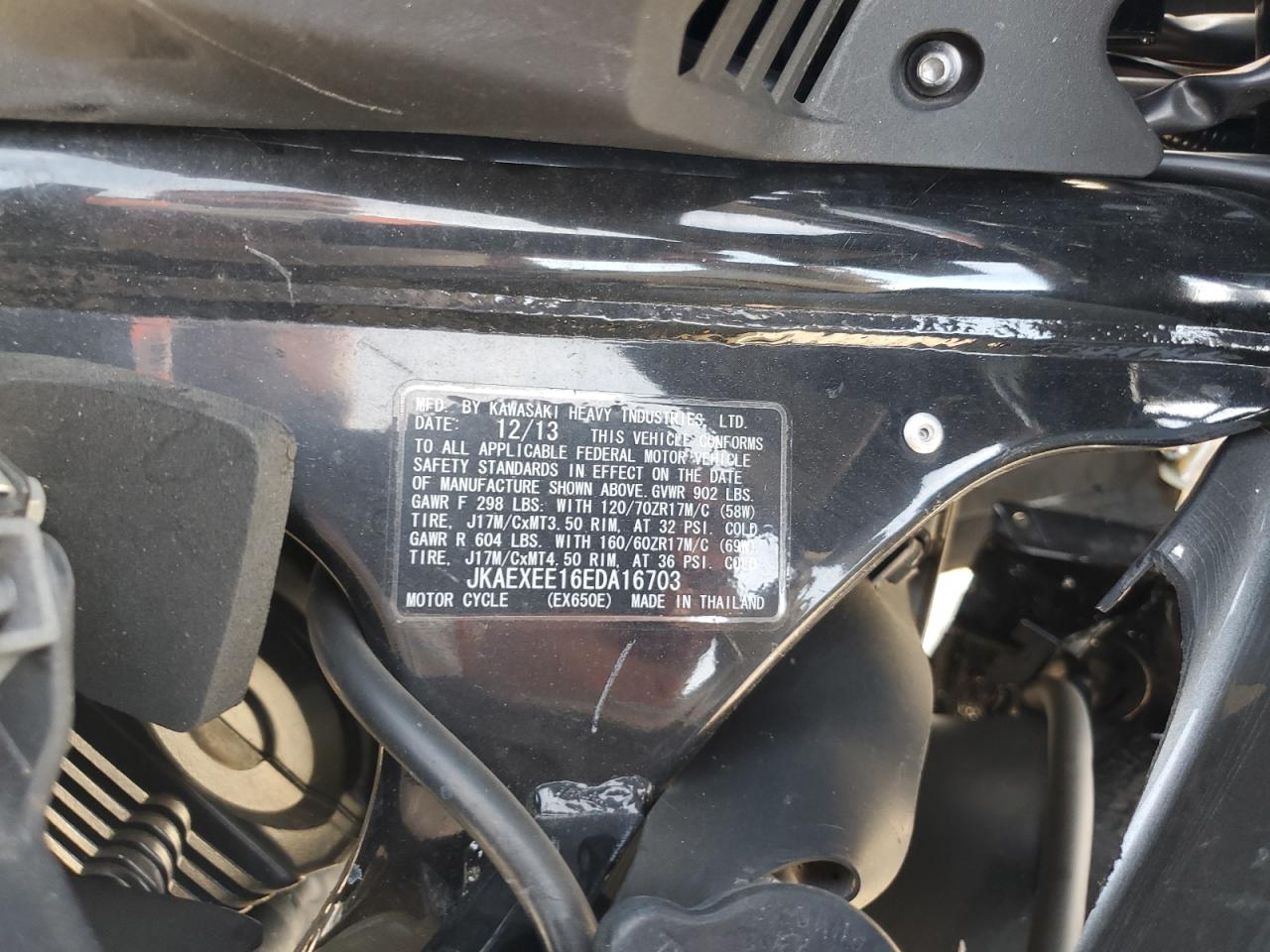 2014 Kawasaki Ex650 E VIN: JKAEXEE16EDA16703 Lot: 81721555