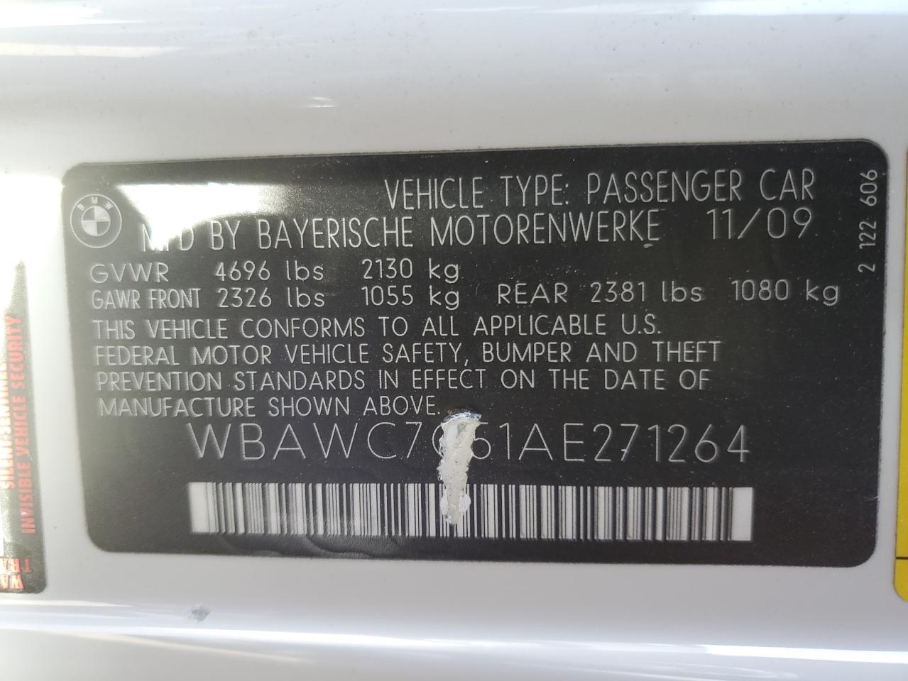 2010 BMW 335 Xi VIN: WBAWC7C51AE271264 Lot: 84644975