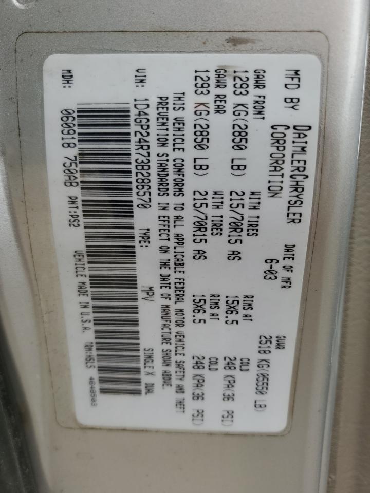 2003 Dodge Grand Caravan Se VIN: 1D4GP24R73B286570 Lot: 84036455