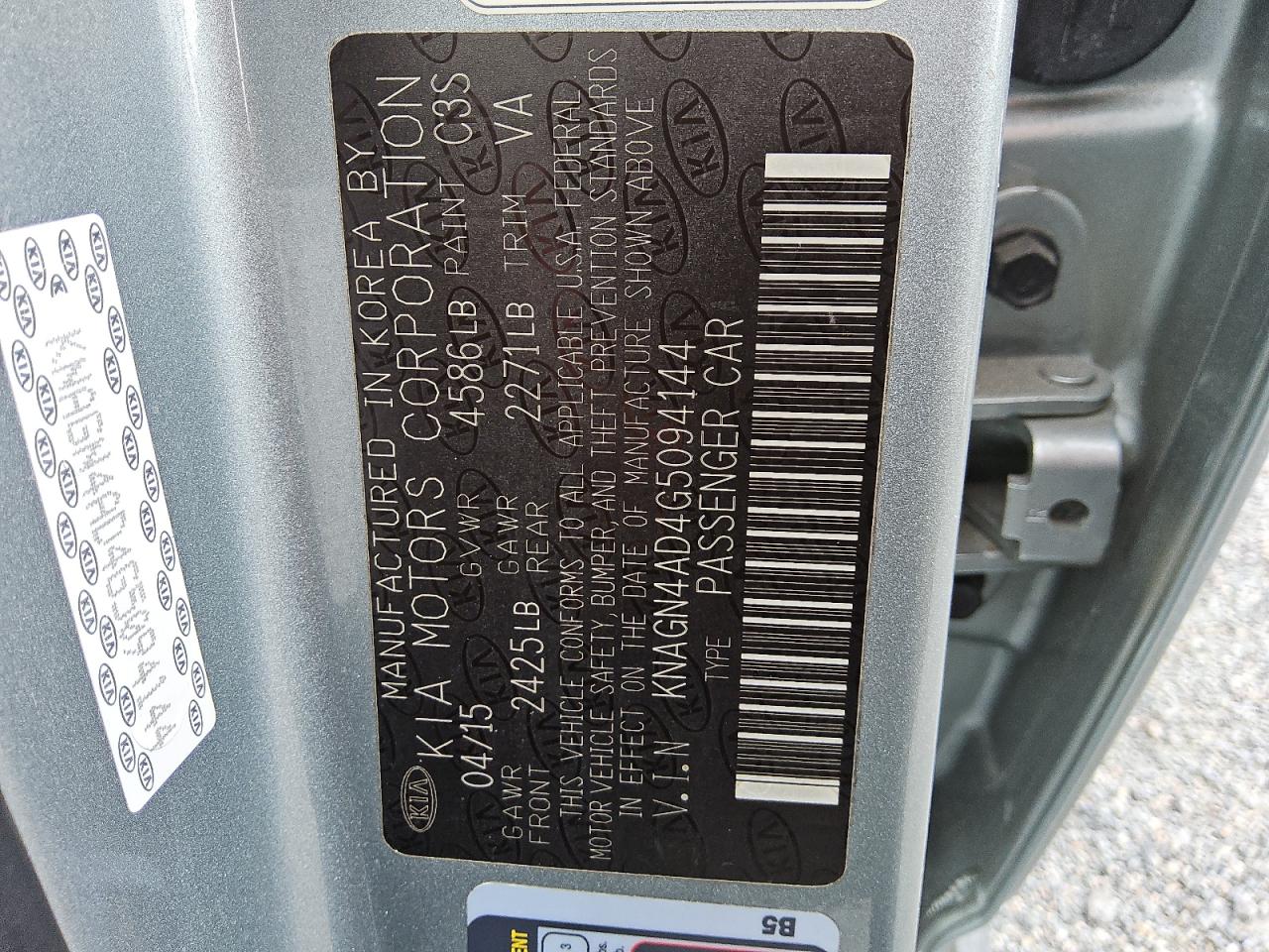 2016 Kia Optima Hybrid VIN: KNAGN4AD4G5094144 Lot: 71792035