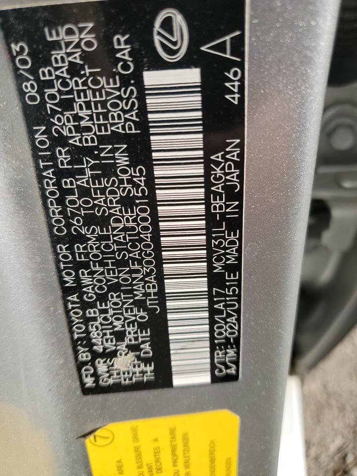 2004 Lexus Es 330 VIN: JTHBA30G040001545 Lot: 71302145