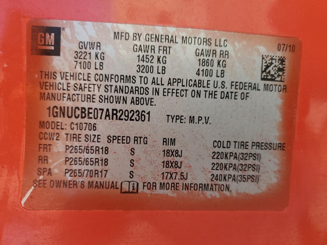 2010 Chevrolet Tahoe C1500 Lt VIN: 1GNUCBE07AR292361 Lot: 80151785