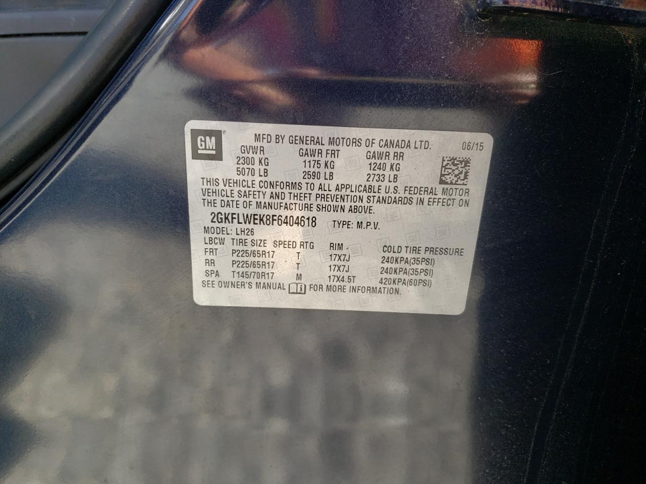 2015 GMC Terrain Sle VIN: 2GKFLWEK8F6404618 Lot: 81185415