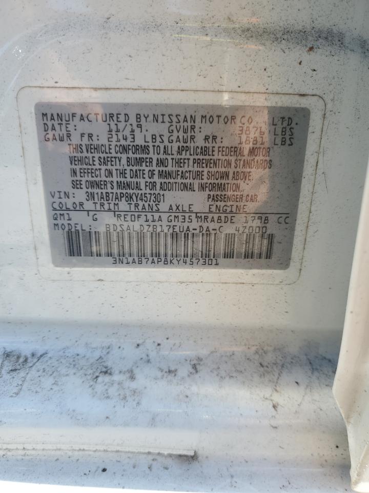 2019 Nissan Sentra S VIN: 3N1AB7AP8KY457301 Lot: 80759175
