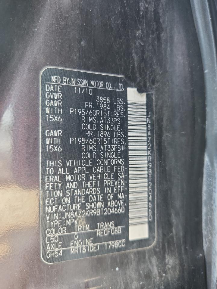 2011 Nissan Cube Base VIN: JN8AZ2KR9BT204660 Lot: 81407835