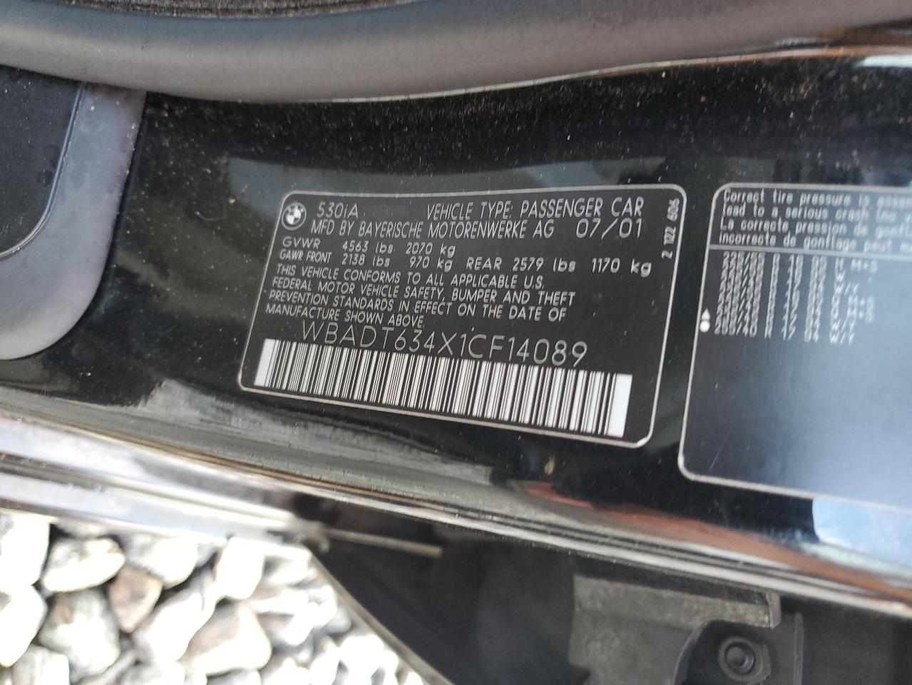 2001 BMW 530 I Automatic VIN: WBADT634X1CF14089 Lot: 71828675