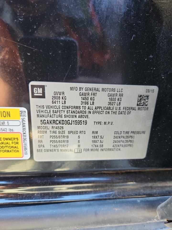 2016 Buick Enclave VIN: 5GAKRCKD3GJ159519 Lot: 80393325