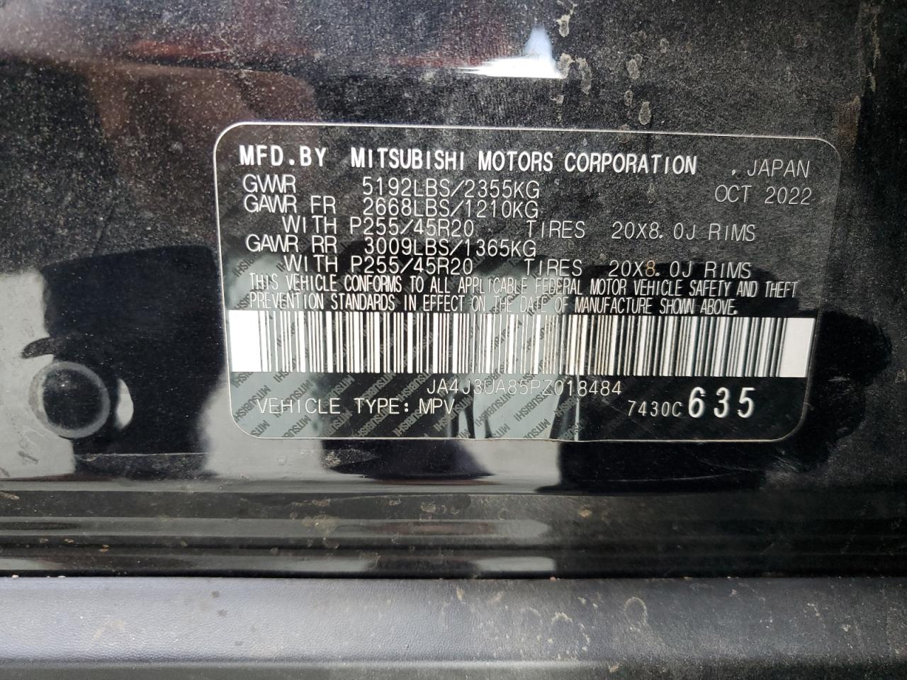 2023 Mitsubishi Outlander Se VIN: JA4J3UA85PZ018484 Lot: 83846795