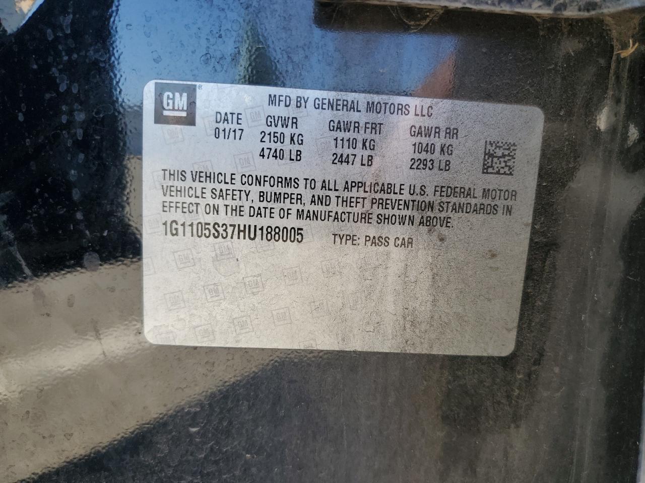 2017 Chevrolet Impala Lt VIN: 1G1105S37HU188005 Lot: 81751715