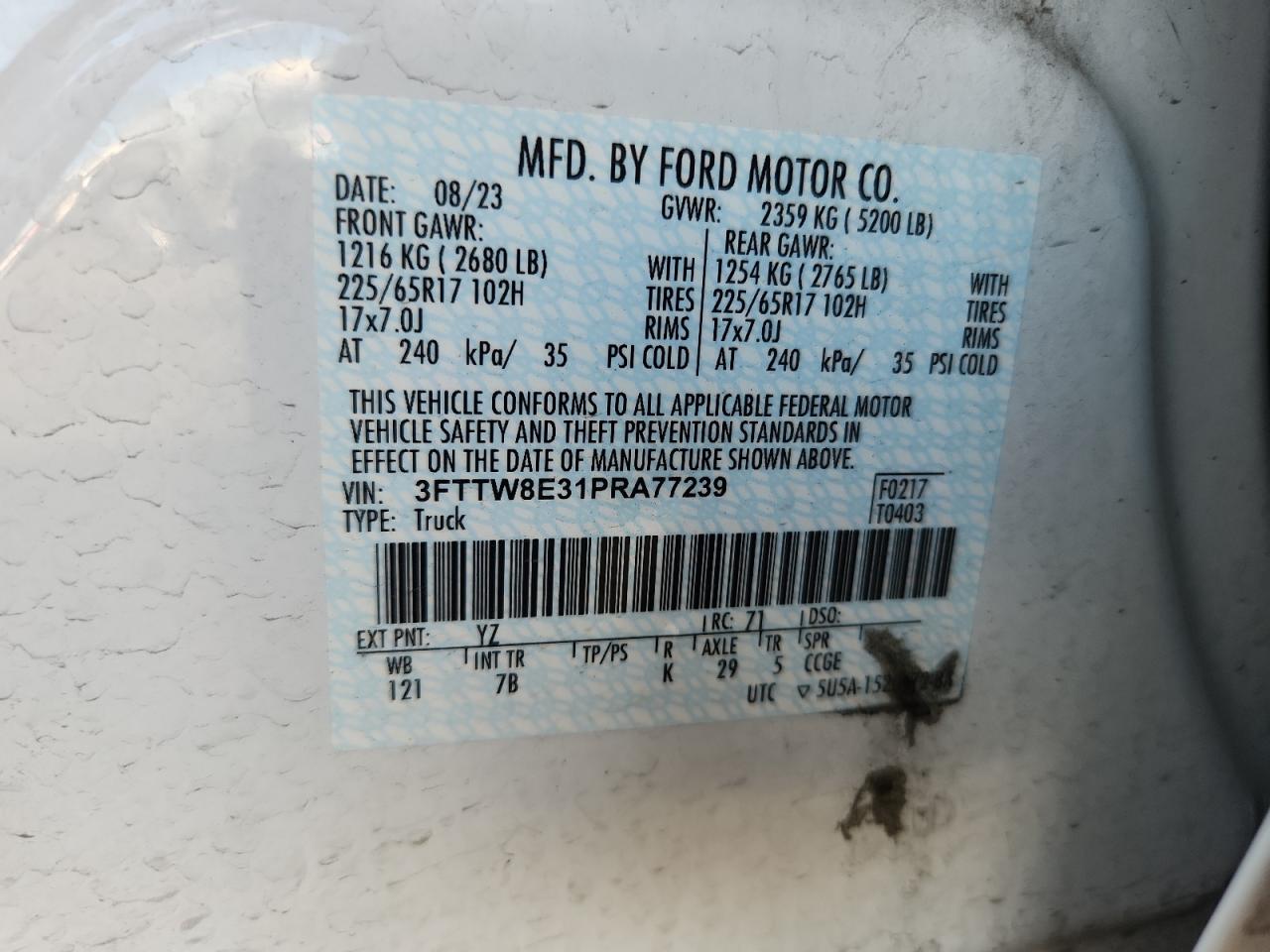 2023 Ford Maverick Xl VIN: 3FTTW8E31PRA77239 Lot: 84426965