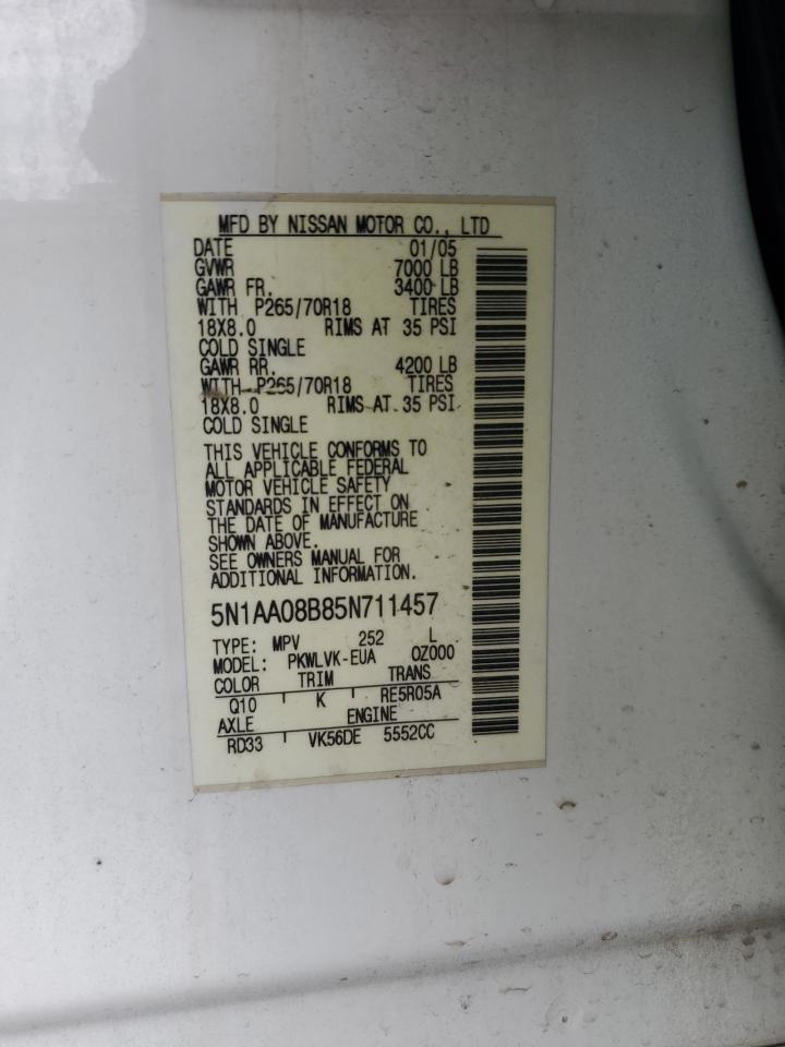 2005 Nissan Armada Se VIN: 5N1AA08B85N711457 Lot: 81636425